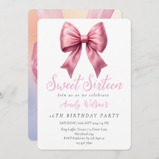 Pink Bow cute Sweet Sixteen Birthday  Invitation