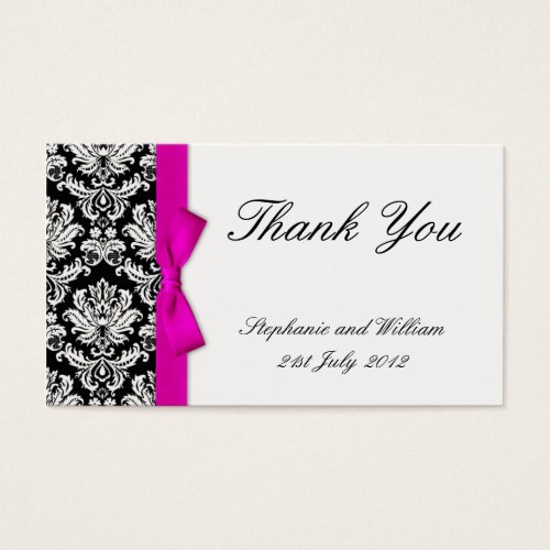 Pink Bow Damask Wedding Thank You Card Business Card