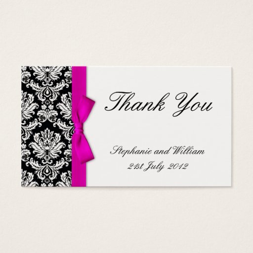 Customizable Pink Bow Damask Wedding Thank You Card Business Card