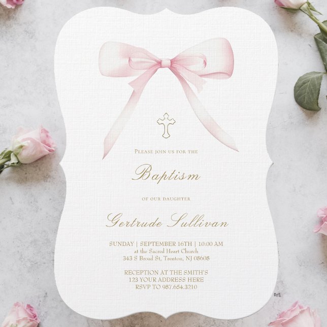  pink bow design | Baptism Invitation (Creator Uploaded)