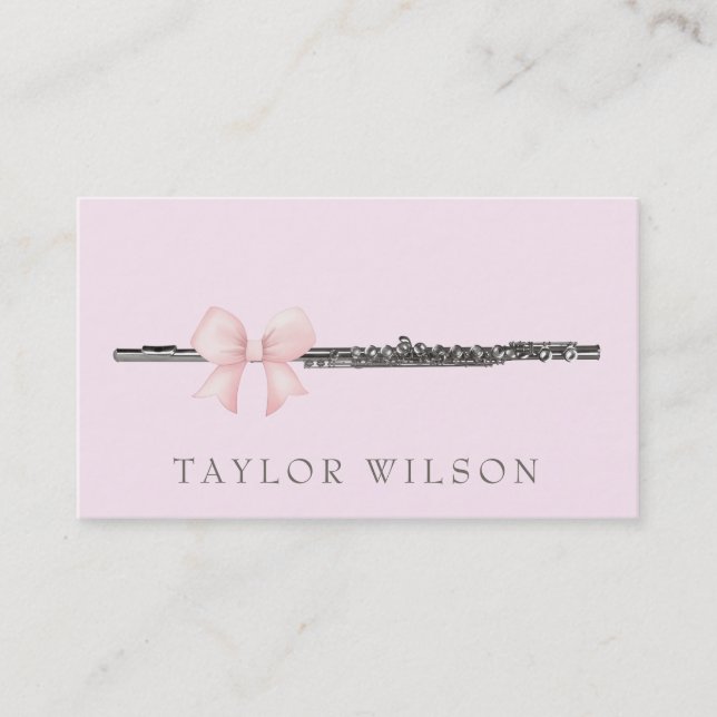 pink bow design flute teacher business card (Front)