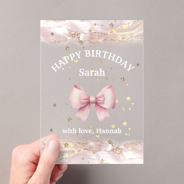 pink bow design Happy Birthday card Acrylic Invitations (Insitu (Handheld))