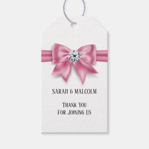 Pink bow diamond sparkle elegant wedding favor gift tags