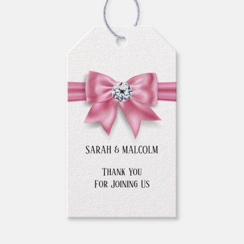 Pink bow diamond sparkle elegant wedding favor gift tags