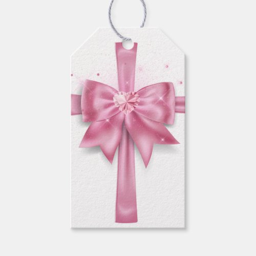 Pink bow diamond sparkle feminine favor gift tags