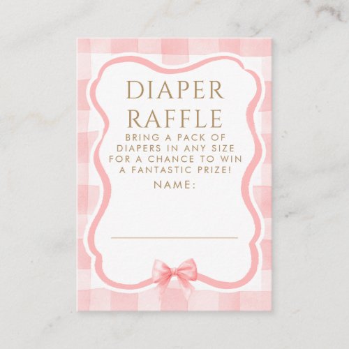 Pink Bow Diaper Raffle Baby Shower Tickets Enclosure Card