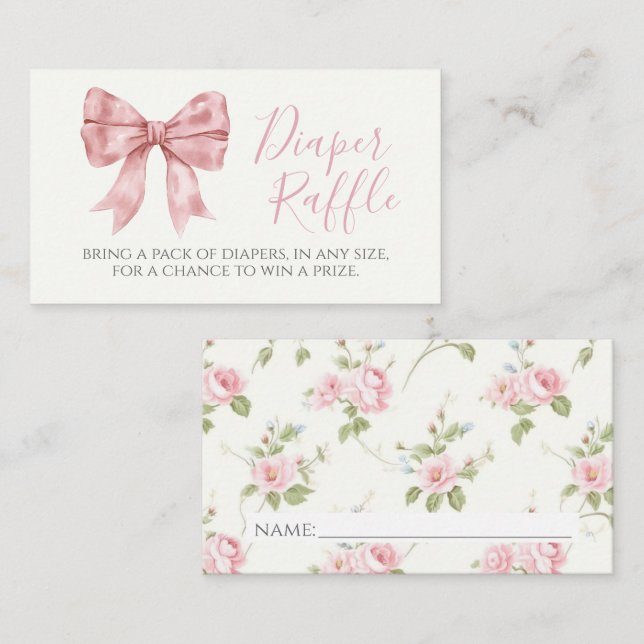 Pink Bow Diaper Raffle Card (Front/Back)