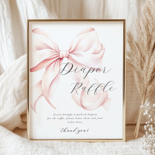 Pink Bow Diaper Raffle Table Sign