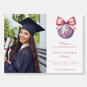 Pink Bow Disco Ball Graduation Party Foam Board