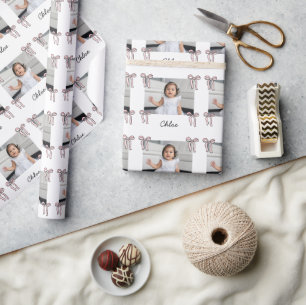 Pink Bow Doodle Baby Girl Wrapping Paper