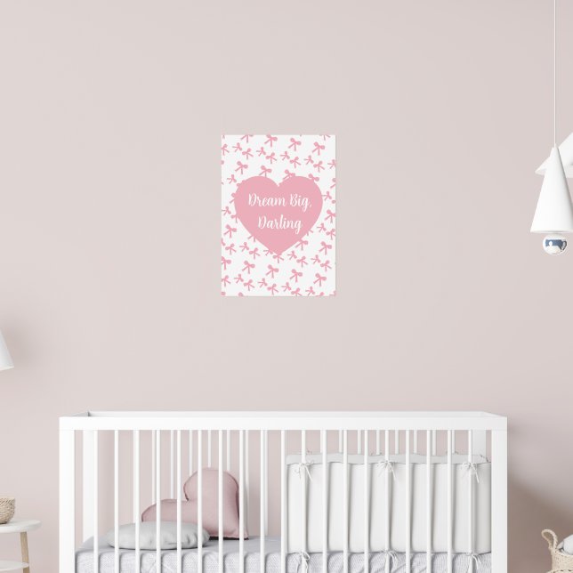 Pink Bow Dreams Wall Art Print (Nursery 2)