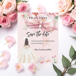 Pink bow dress Quinceanera Save the Date card