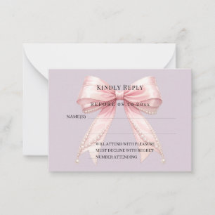 Pink bow dusty lavender response RSVP Note Card