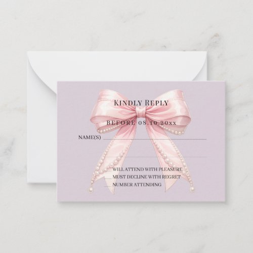 Pink bow dusty lavender response RSVP Note Card