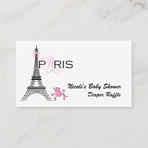 Pink Bow Eiffel Tower Paris France Diaper Raffle Enclosure Card