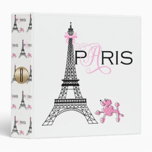 Pink Bow Eiffel Tower Paris France Poodle 3 Ring Binder