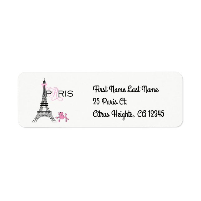 Pink Bow Eiffel Tower Paris France Poodle Chic Label (Front)