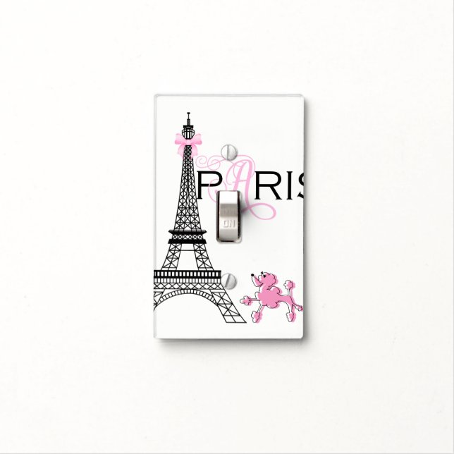 Pink Bow Eiffel Tower Paris France Poodle Chic Light Switch Cover (In Situ)