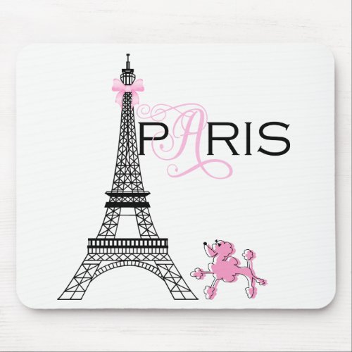 Pink Bow Eiffel Tower Paris France Poodle Chic Mouse Pad
