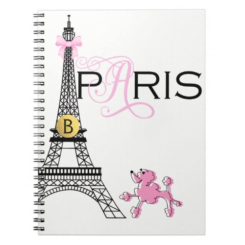 Pink Bow Eiffel Tower Paris France Poodle Chic Notebook