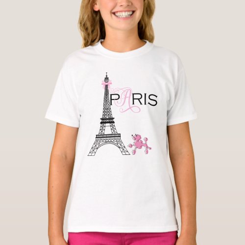 Pink Bow Eiffel Tower Paris France Poodle Chic T_Shirt