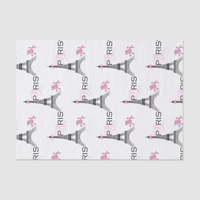 Pink Bow Eiffel Tower Paris France Poodle Chic Tissue Paper (Front)