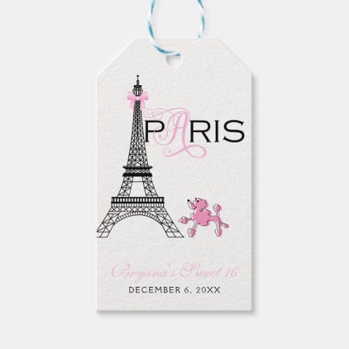 Pink Bow Eiffel Tower Paris France Poodle Party Gift Tags