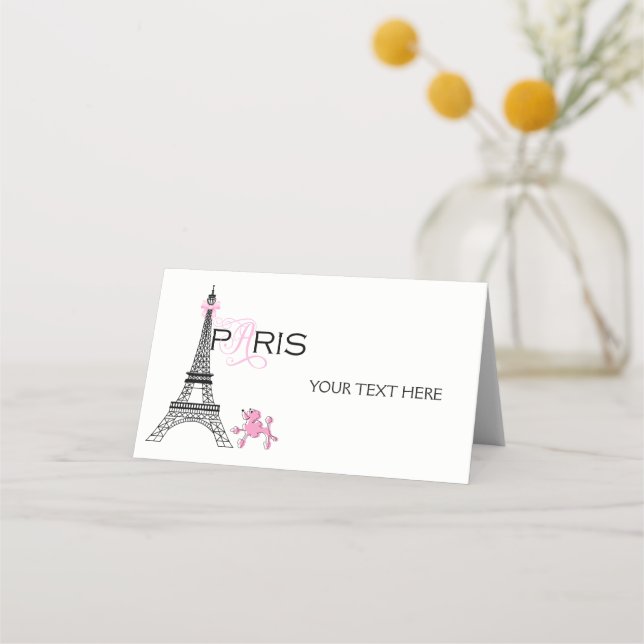 Pink Bow Eiffel Tower Paris France Poodle Party Place Card (Front)