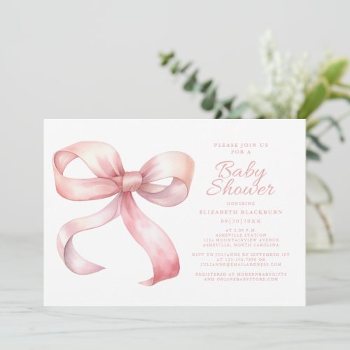 Pink Bow Elegant Baby Girl Shower Coquette Blush Invitation
