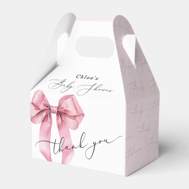 Pink  Bow Elegant Baby Shower Favor Boxes (Front Side)