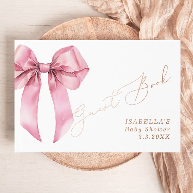 Pink Bow Elegant Baby Shower Foil Guest Book (Creator Uploaded)