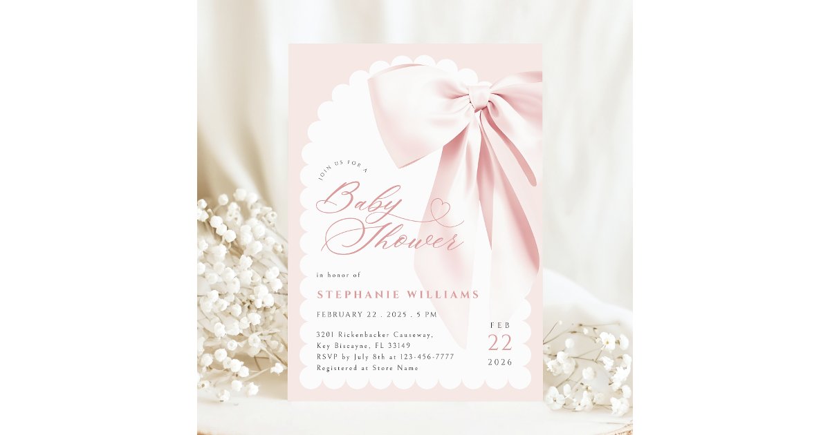 Pink Bow Elegant Baby Shower Invitation | Zazzle