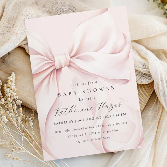 Pink Bow Elegant Baby Shower Invitation | Zazzle