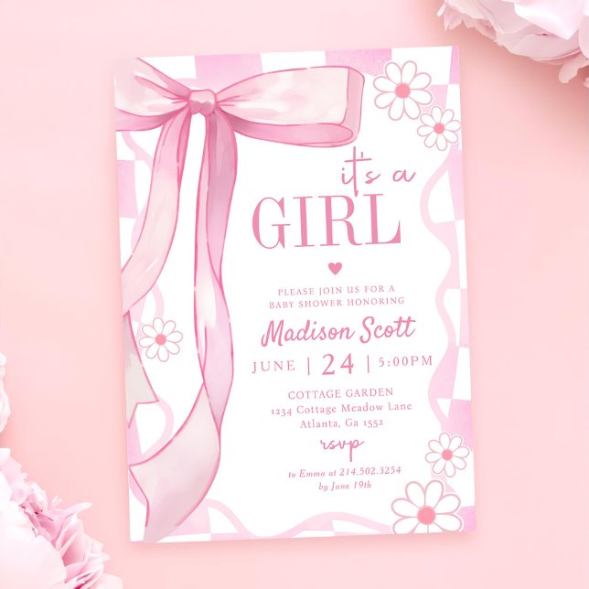 Pink Bow Elegant Baby Shower Invitation (Creator Uploaded)