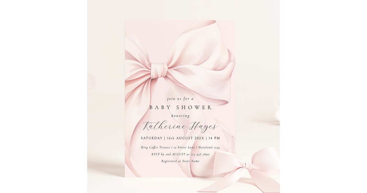 Pink Bow Elegant Baby Shower Invitation | Zazzle