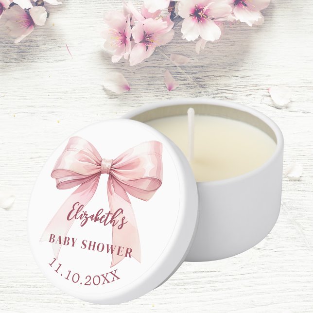 Pink bow elegant Baby Shower Mini Candle Favors (Creator Uploaded)