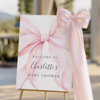 Pink Bow Elegant Baby Shower Welcome Sign
