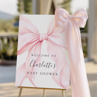 Pink Bow Elegant Baby Shower Welcome Sign