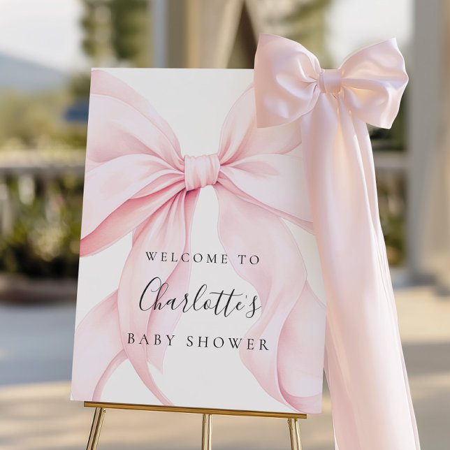 Pink Bow Elegant Baby Shower Welcome Sign (Creator Uploaded)
