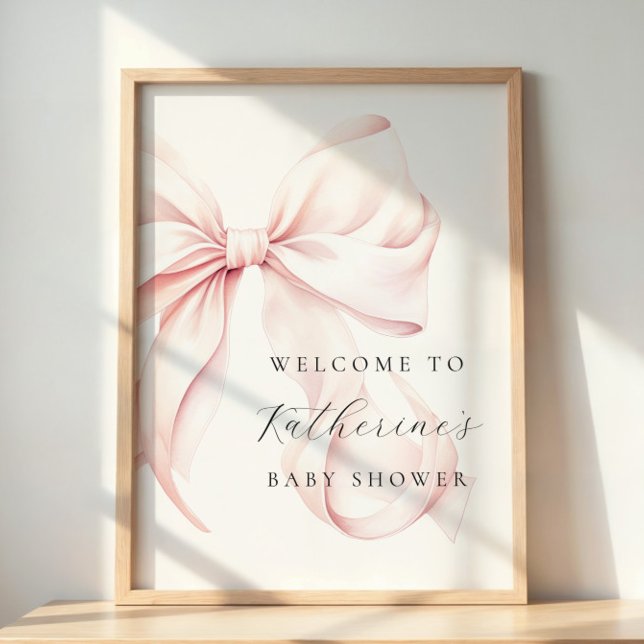Pink Bow Elegant Baby Shower Welcome Sign (Creator Uploaded)
