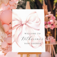 Pink Bow Elegant Baby Shower Welcome Sign