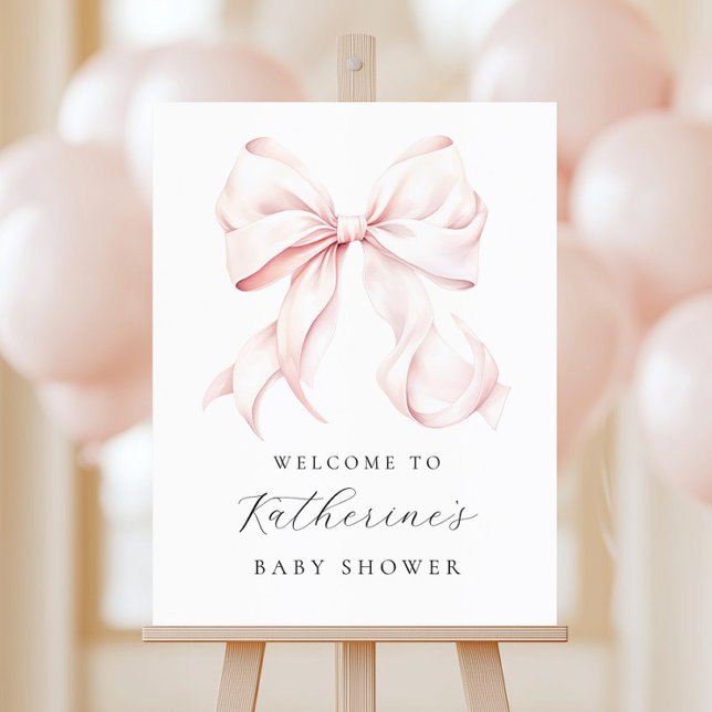 Pink Bow Elegant Baby Shower Welcome Sign (Creator Uploaded)