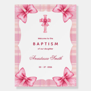 Pink Bow Elegant Baptism Welcome Sign