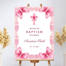 Pink Bow Elegant Baptism Welcome Sign