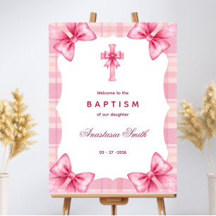 Pink Bow Elegant Baptism Welcome Sign
