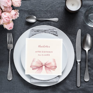 Pink bow elegant birthday luncheon napkins
