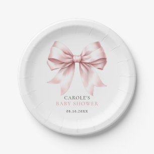 Pink Bow Elegant Blush Baby Girl Baby Shower Paper Plates
