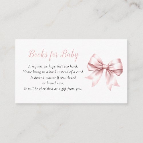 Pink Bow Elegant Blush Baby Shower Books for Baby Enclosure Card