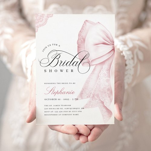 Pink Bow Elegant Bridal Shower Invitation