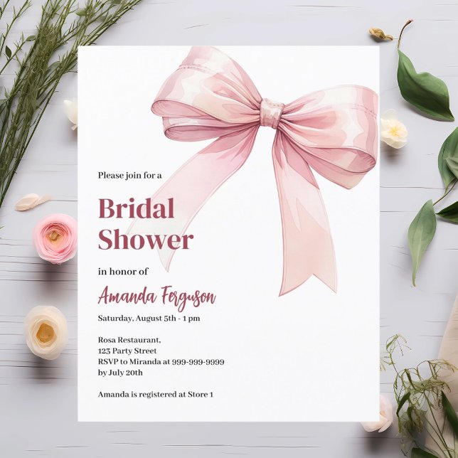 Pink bow elegant Bridal Shower invitation (Creator Uploaded)